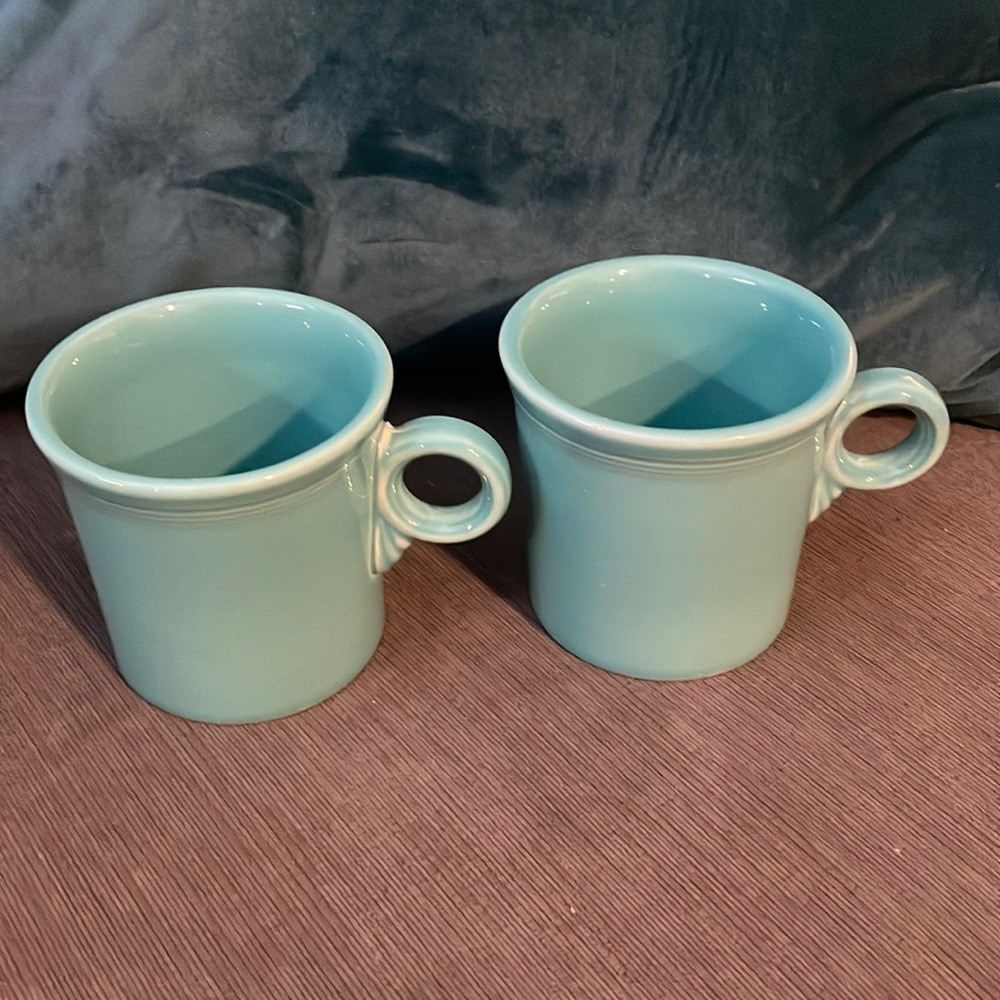 2 Turquoise, Homer Laughlin HLC Fiestaware O Ring Coffee Mugs